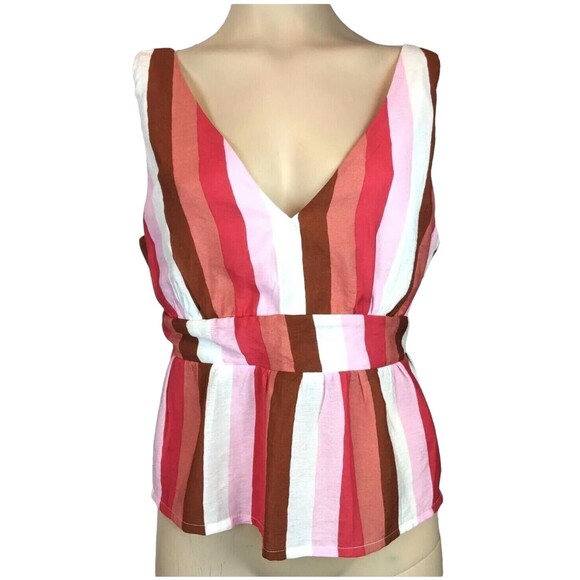 Francesca's Miami Top  Womens L  NWT  Red Striped V-Neck Empire Waist Crop Shirt - Picture 1 of 6